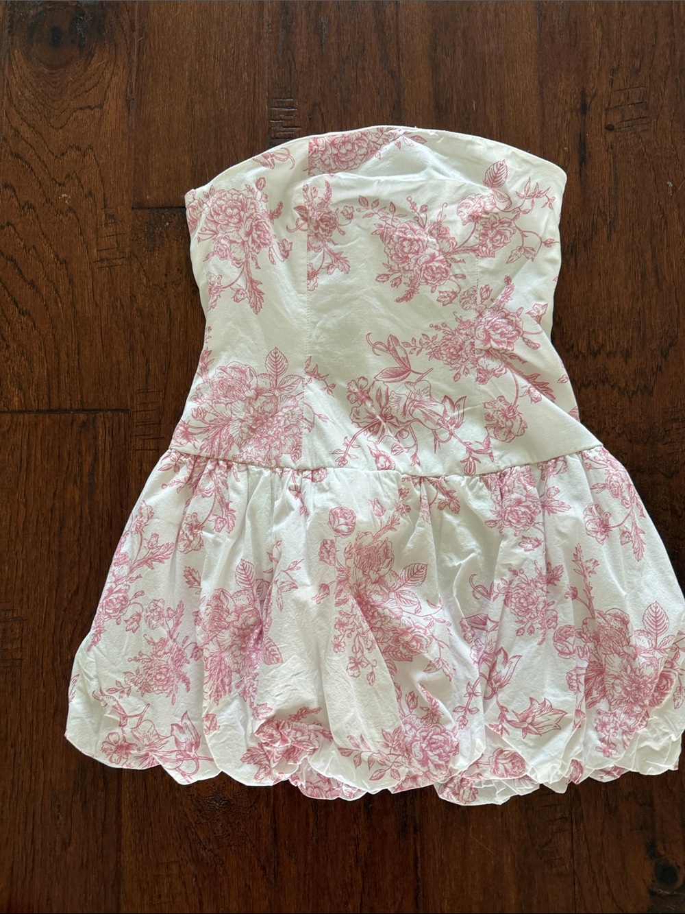 Strapless White Mini Dress with Pink Floral Print
